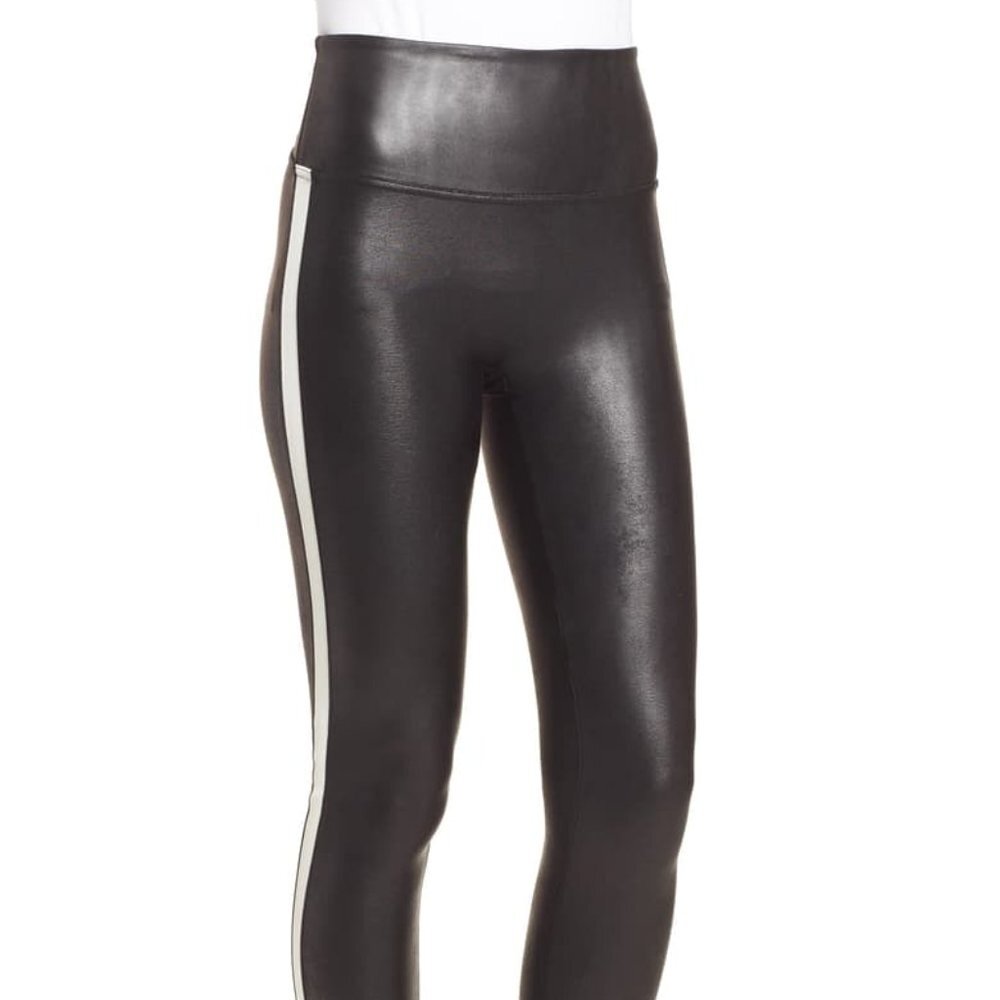 Side Stripe Faux Leather Leggings size M women dark brown